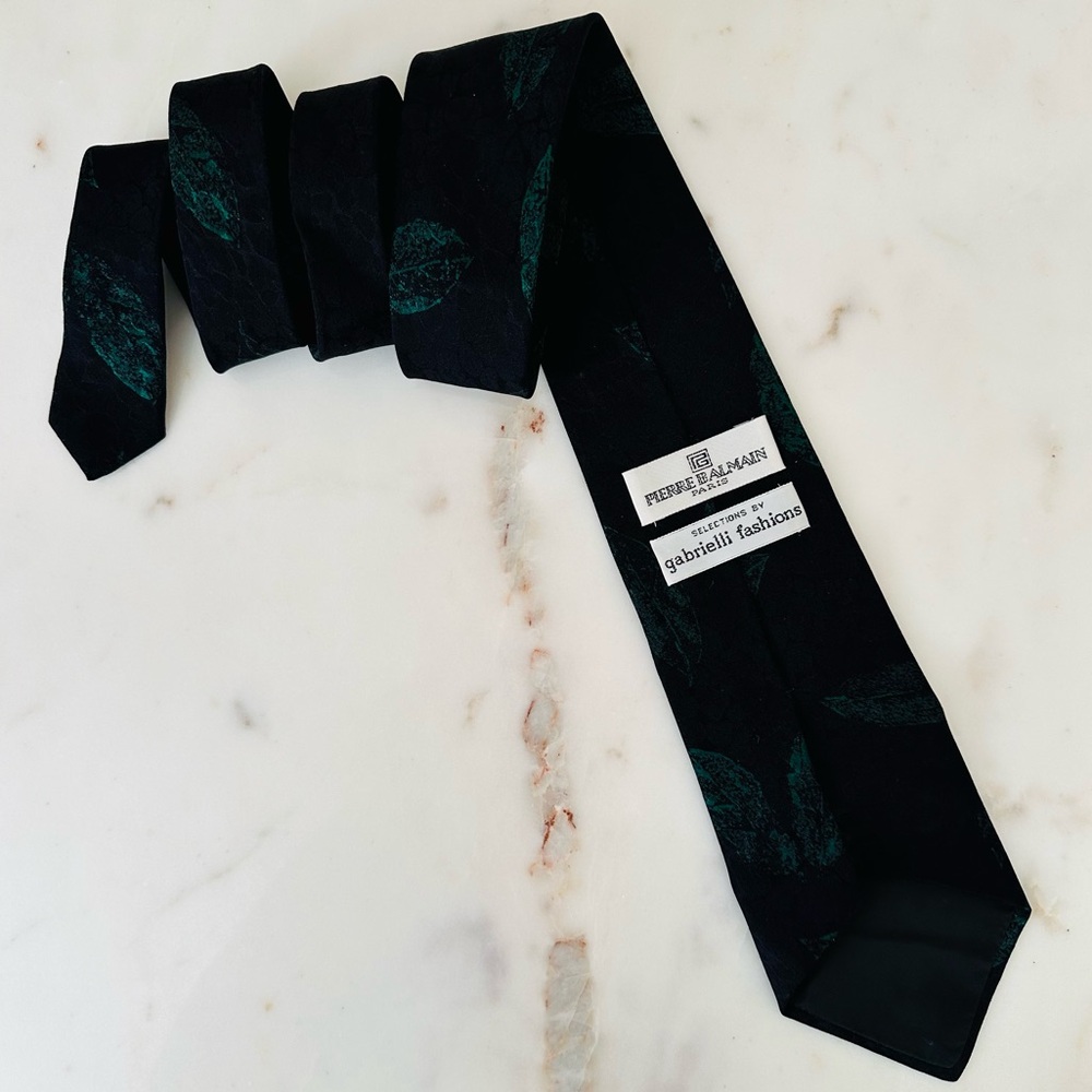 Vintage 90s Tie Pierre Balmain vintage Black Green floral tie 100% silk